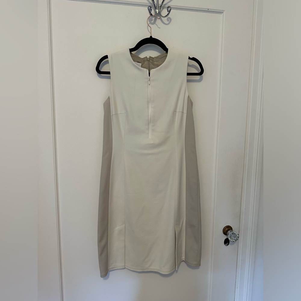 Akris Punto ivory & beige color block cotton-blend sheath midi dress - Size 8